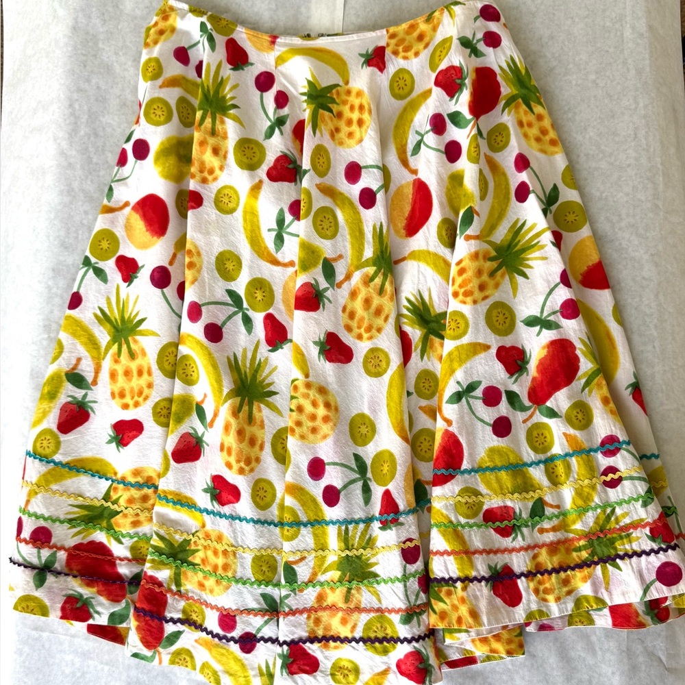 Autograph 100% cotton fruit print circle skirt whimsical cute fun midi style